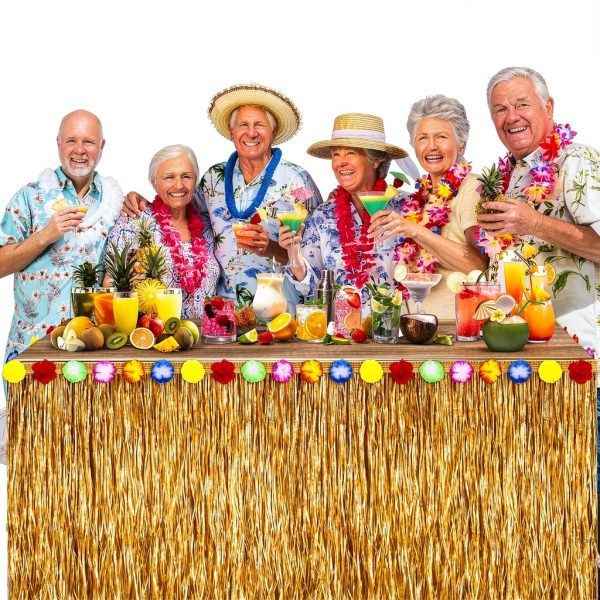 Fovths Disposable Table Skirt Dark Straw Yellow Hawaiian-4