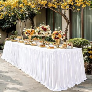 PARTISKY White Table Skirt Polyester Satin Event Decor-0