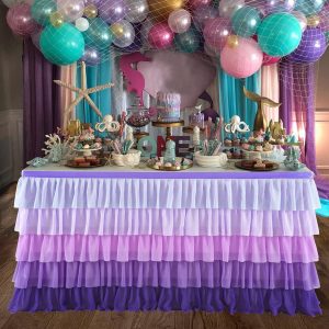 Besutolife Purple Mermaid Table Skirt Chiffon Party Decor-0