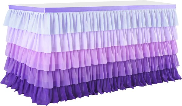 Besutolife Purple Mermaid Table Skirt Chiffon Party Decor-2