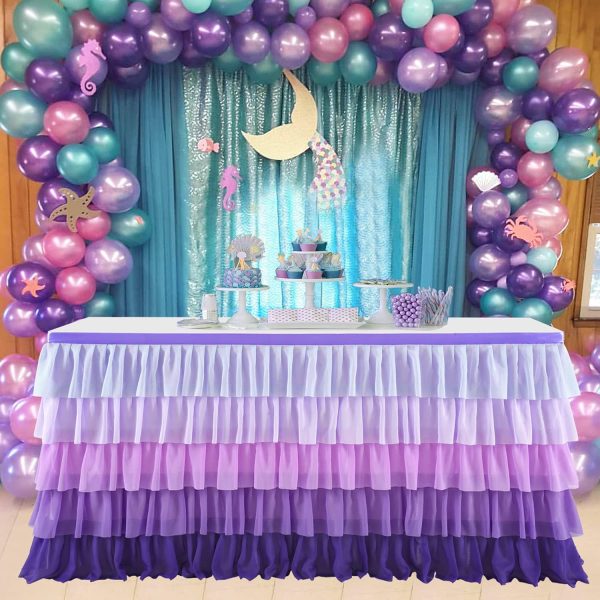 Besutolife Purple Mermaid Table Skirt Chiffon Party Decor-6