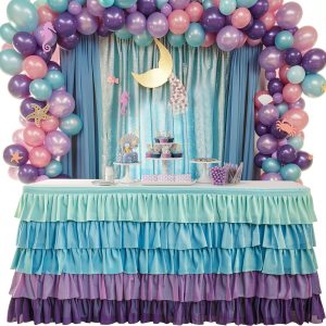 Pufogu Mermaid Table Skirt Chiffon Ruffles Buffet Decor-0