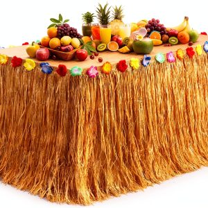 Fovths Disposable Table Skirt Dark Straw Yellow Hawaiian-0