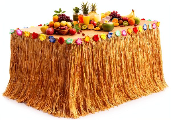 Fovths Disposable Table Skirt Dark Straw Yellow Hawaiian-0