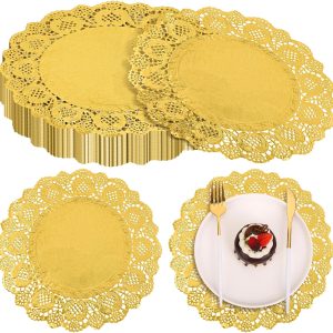 MCEAST Gold Paper Place Mats Disposable Lace Design-0