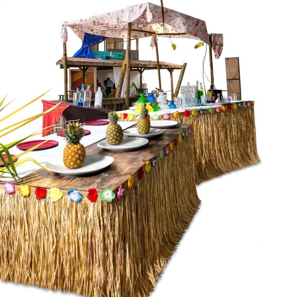 Fovths Disposable Table Skirt Dark Straw Yellow Hawaiian-5