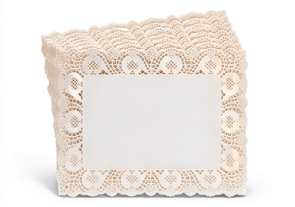 Juvale Rectangular Paper Doilies displayed on a dining table