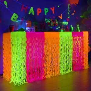 Mega-Loopolis Neon Foil Fringe Table Skirts Glow Party Decor-0