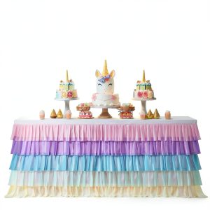 Unicorn Table Skirt Besutolife Pastel Rainbow Chiffon Decor-0