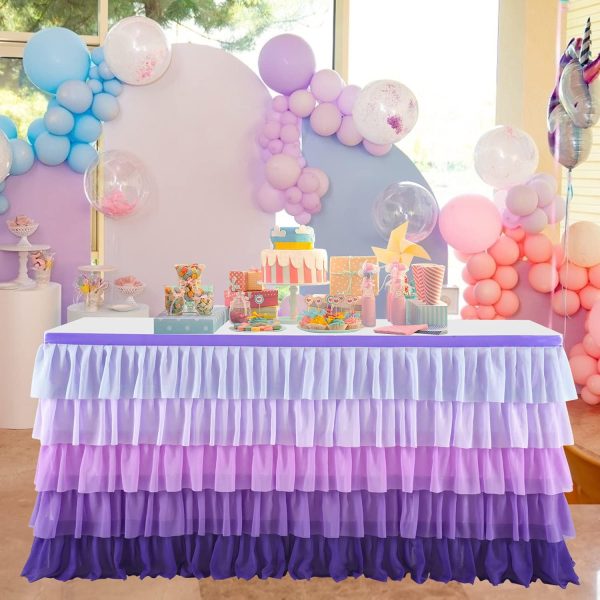 Besutolife Purple Mermaid Table Skirt Chiffon Party Decor-1