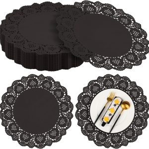 MCEAST Disposable Paper Place Mats Lace Design Black-0