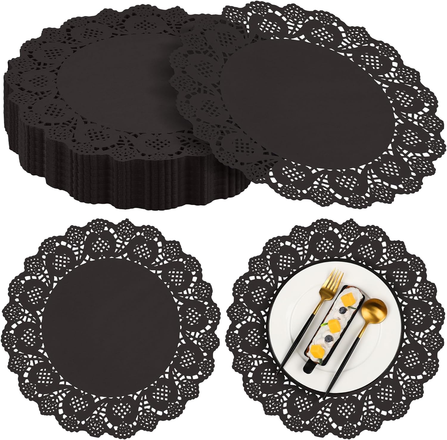 Installing MCEAST Disposable Paper Place Mats Lace Design Black on a wooden desk