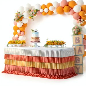 Orange Chiffon Table Skirt Besutolife Gradient Ruffle Party-0