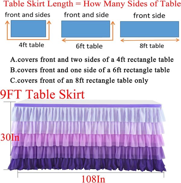 Besutolife Purple Mermaid Table Skirt Chiffon Party Decor-5