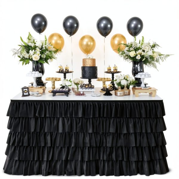 Pavo Table Skirt Chiffon Fabric Wedding Party Decorations-0