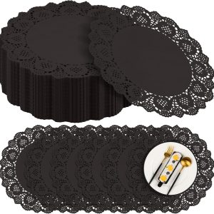 MCEAST Disposable Paper Doilies Lace Design Black Brown Sage-0