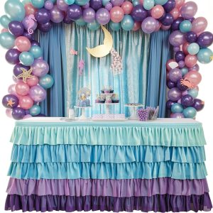Pufogu Mermaid Table Skirt Chiffon Fabric Easy Installation-0