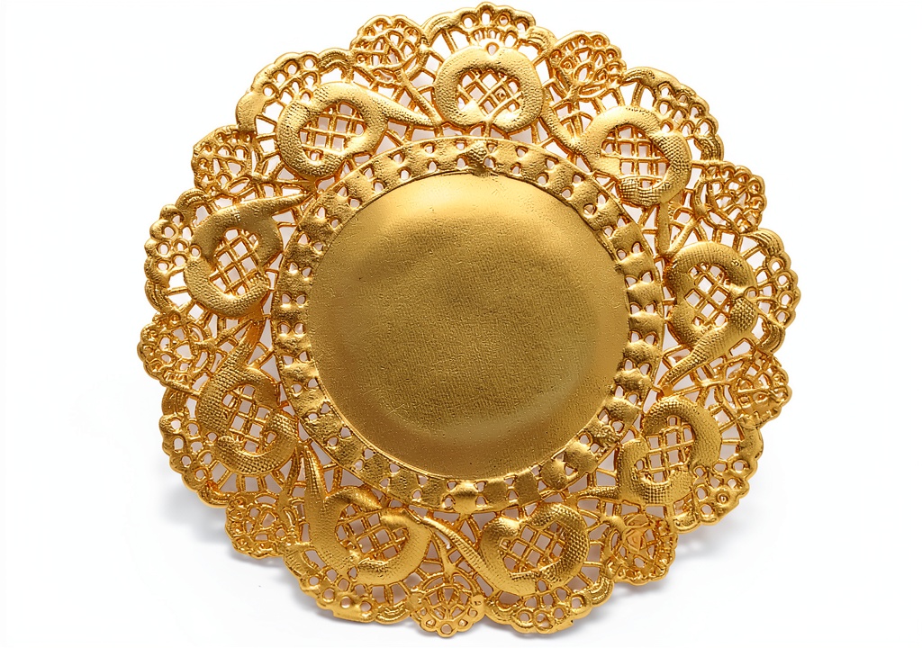 uxcell gold paper doilies displayed on a plate with desserts