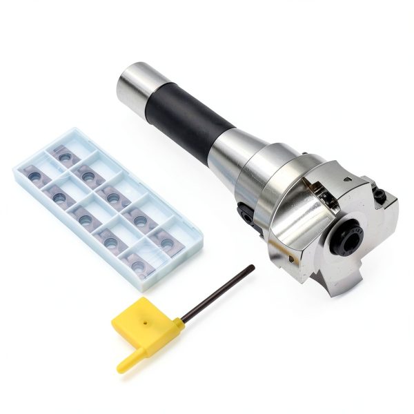 2.48"/63mm Cutting Diameter 90 Degree 4 Flute Indexable CNC Face End Mill Shell Cutter BAP400R 63-22-4T, Shank Face End Mill Arbor R8-FMB22 7/16-20 with 10Pcs APMT1604 Carbide Inserts and T15 Wrench-4