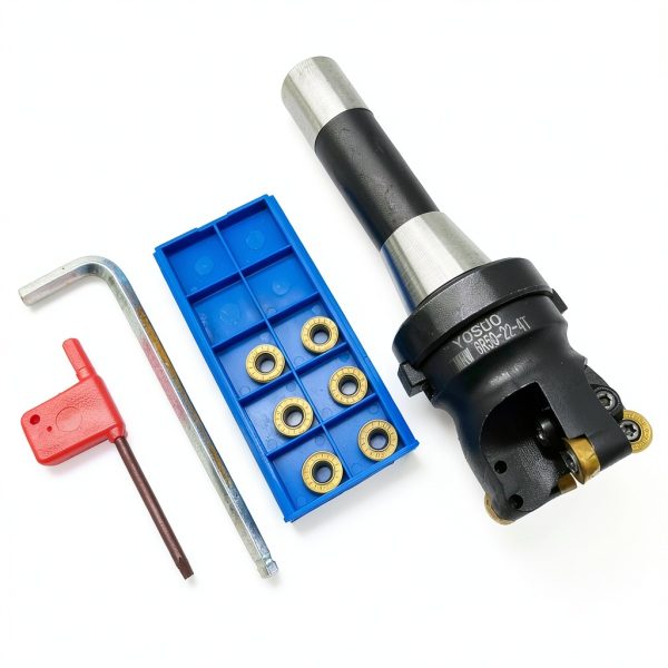 10pcs RPMT1204 DP5320 Carbide Alloy Inserts+EMRW 6R 50-22 Face Milling Cutter Holder +R8-FMB22-7/16 Shank Face Shell Mill Arbor, Used for Machining of The Workpiece on The Milling Machine-1