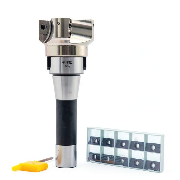 2.48"/63mm Cutting Diameter 90 Degree 4 Flute Indexable CNC Face End Mill Shell Cutter BAP400R 63-22-4T, Shank Face End Mill Arbor R8-FMB22 7/16-20 with 10Pcs APMT1604 Carbide Inserts and T15 Wrench-3